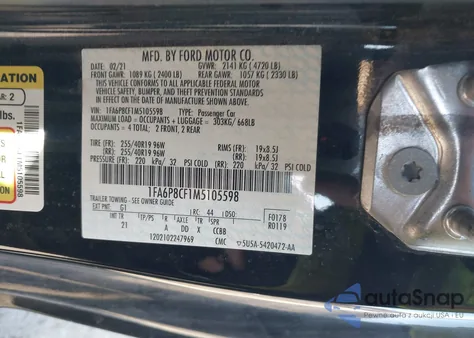 2021 Ford Mustang Gt Fastback z USA, uszkodzony, nr VIN 1FA6P8CF1M5105598